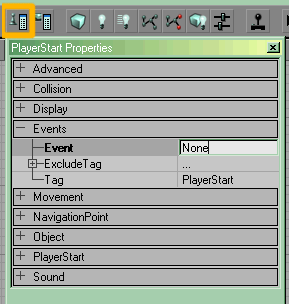 The Actor Properties Window. The currently selected property is Events -> Event.